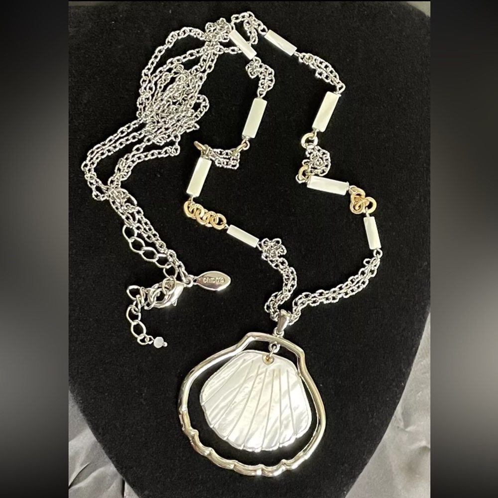 Chico's Shell Pendant Necklace Women OS Silver White